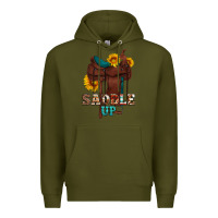 Army Green saddle up cowboy western sunflowers Premium Hoodie - Artiststas