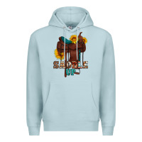 Blue Mist saddle up cowboy western sunflowers Premium Hoodie - Artiststas