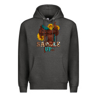 Charcoal Heather saddle up cowboy western sunflowers Premium Hoodie - Artiststas