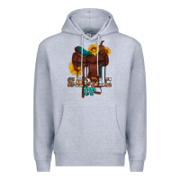 Heather Grey saddle up cowboy western sunflowers Premium Hoodie - Artiststas