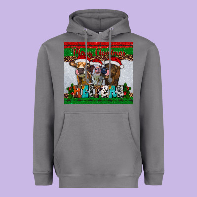 Merry Christmas Heifers Heavyweight Hoodie Designed By Ranaportraitstore