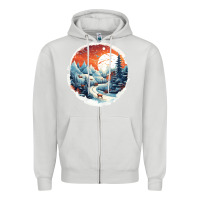 Dove Grey deer snow house design Zipper Hoodie - Unal Design