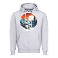 Heather Grey deer snow house design Zipper Hoodie - Unal Design