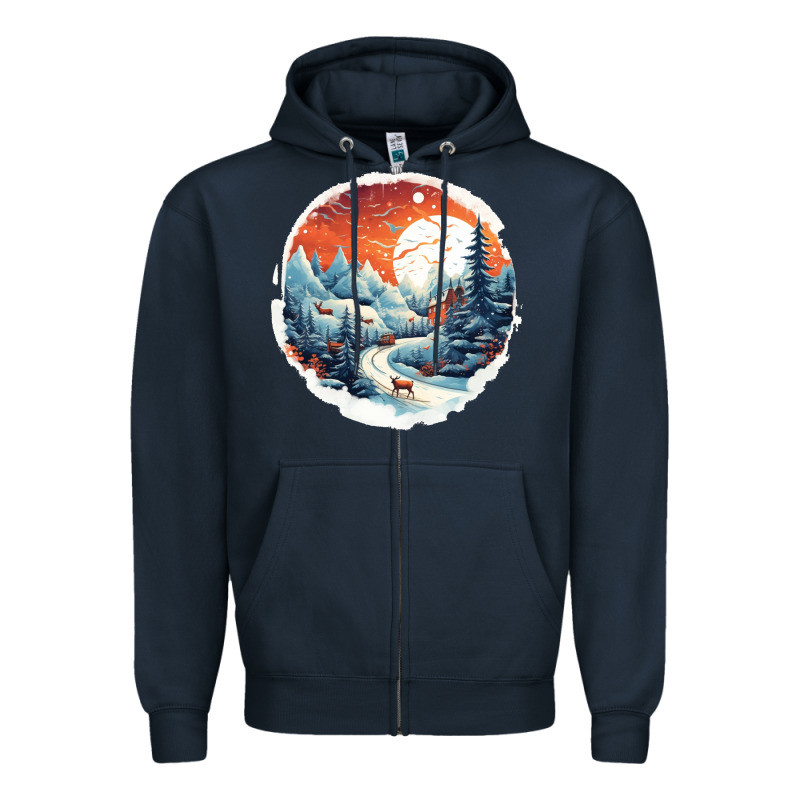 Deer Snow House Design Zipper Hoodie by Unal Design | Teevron