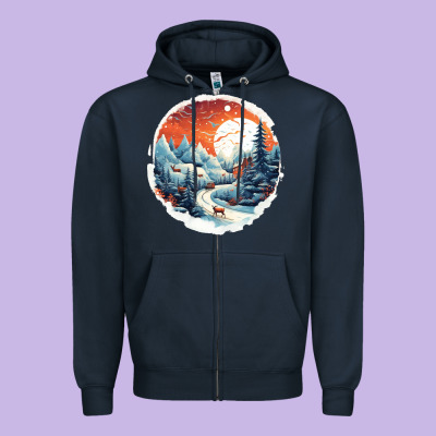 Zipper Hoodie deer snow house design