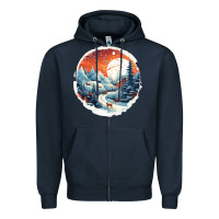 Navy deer snow house design Zipper Hoodie - Unal Design