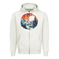 Oatmeal Heather deer snow house design Zipper Hoodie - Unal Design