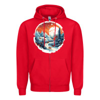 Red deer snow house design Zipper Hoodie - Unal Design