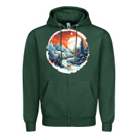 Sports Green deer snow house design Zipper Hoodie - Unal Design