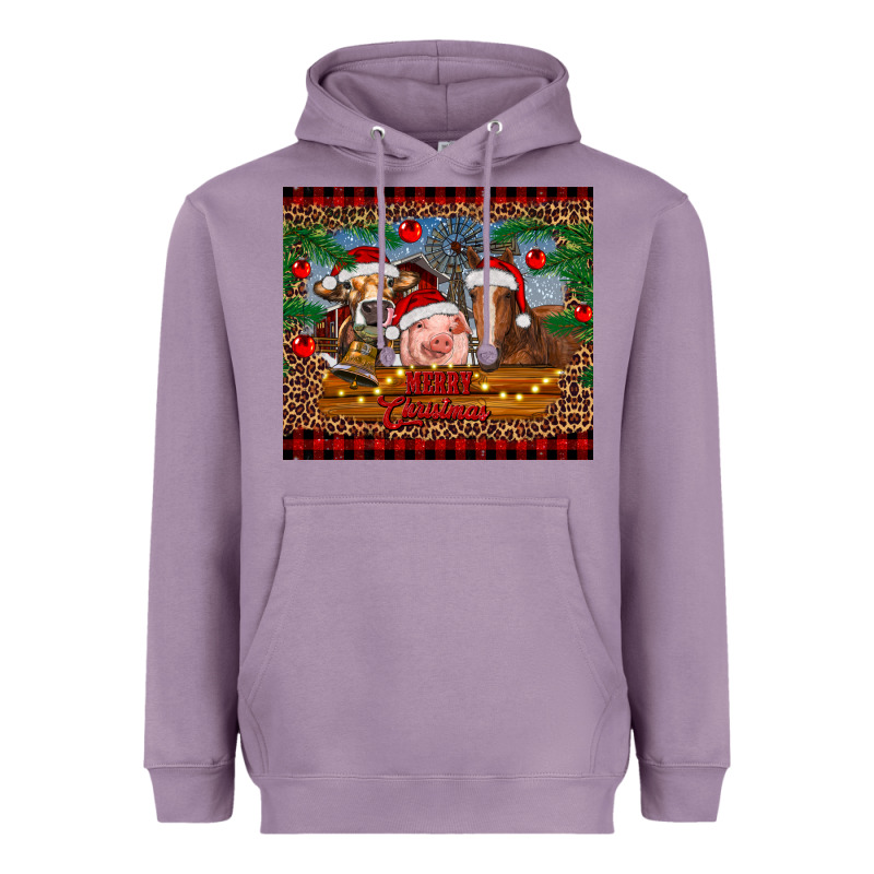 Merry Christmas Cow Pig And Horse Heavyweight Hoodie by RanaPortraitStore | Teevron