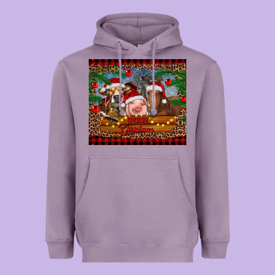 Merry Christmas Cow Pig And Horse Heavyweight Hoodie Designed By Ranaportraitstore