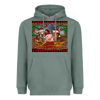 Sage merry christmas cow pig and horse Heavyweight Hoodie - RanaPortraitStore