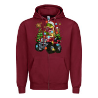 Burgundy Christmas T-rex With Monster Truck Zipper Hoodie - MaliasSmallBusiness