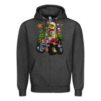 Charcoal Heather Christmas T-rex With Monster Truck Zipper Hoodie - MaliasSmallBusiness