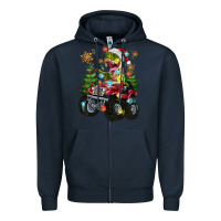 Navy Christmas T-rex With Monster Truck Zipper Hoodie - MaliasSmallBusiness