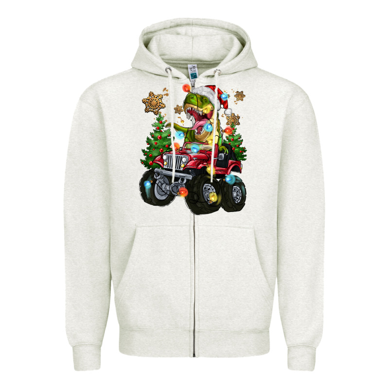 Christmas T-rex With Monster Truck Zipper Hoodie by MaliasSmallBusiness | Teevron