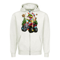 Oatmeal Heather Christmas T-rex With Monster Truck Zipper Hoodie - MaliasSmallBusiness