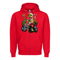 Red Christmas T-rex With Monster Truck Zipper Hoodie - MaliasSmallBusiness