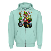 Seafoam Christmas T-rex With Monster Truck Zipper Hoodie - MaliasSmallBusiness