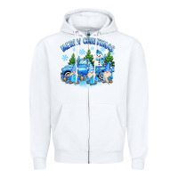 White merry christmas snowman gnomes truck Zipper Hoodie - MaliasSmallBusiness