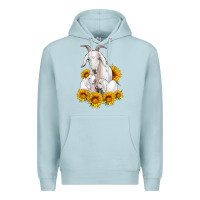 Blue Mist goat family with sunflowers Premium Hoodie - Artiststas