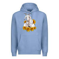 Colony Blue goat family with sunflowers Premium Hoodie - Artiststas