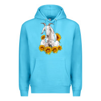 Ocean Blue goat family with sunflowers Premium Hoodie - Artiststas