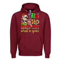 Burgundy ho ho holy shit what a year Zipper Hoodie - MaliasSmallBusiness