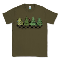 Army Green christmas checkered trees Classic Tee - MaliasSmallBusiness