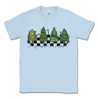 Dusty Blue christmas checkered trees Classic Tee - MaliasSmallBusiness