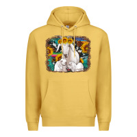 Antique Gold goat family with sunflowers western serape turquoise background Premium Hoodie - Artiststas