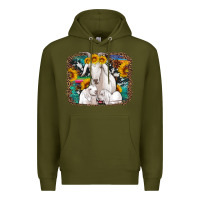 Army Green goat family with sunflowers western serape turquoise background Premium Hoodie - Artiststas