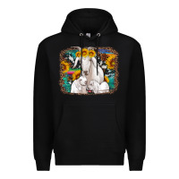 Black goat family with sunflowers western serape turquoise background Premium Hoodie - Artiststas