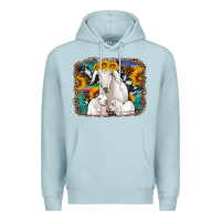 Blue Mist goat family with sunflowers western serape turquoise background Premium Hoodie - Artiststas