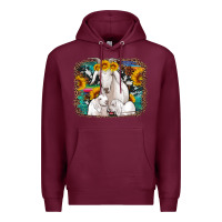 Burgundy goat family with sunflowers western serape turquoise background Premium Hoodie - Artiststas