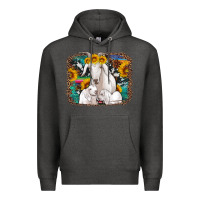 Charcoal Heather goat family with sunflowers western serape turquoise background Premium Hoodie - Artiststas