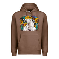 Chestnut goat family with sunflowers western serape turquoise background Premium Hoodie - Artiststas