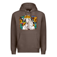 Coffee goat family with sunflowers western serape turquoise background Premium Hoodie - Artiststas