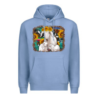 Colony Blue goat family with sunflowers western serape turquoise background Premium Hoodie - Artiststas
