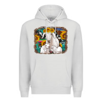 Dove Grey goat family with sunflowers western serape turquoise background Premium Hoodie - Artiststas