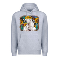 Heather Grey goat family with sunflowers western serape turquoise background Premium Hoodie - Artiststas