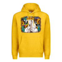 Lemon goat family with sunflowers western serape turquoise background Premium Hoodie - Artiststas