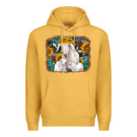 Mustard goat family with sunflowers western serape turquoise background Premium Hoodie - Artiststas