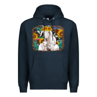 Navy goat family with sunflowers western serape turquoise background Premium Hoodie - Artiststas