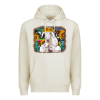 Oatmeal Heather goat family with sunflowers western serape turquoise background Premium Hoodie - Artiststas