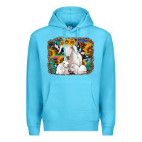 Ocean Blue goat family with sunflowers western serape turquoise background Premium Hoodie - Artiststas