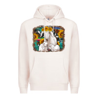 Pale Pink goat family with sunflowers western serape turquoise background Premium Hoodie - Artiststas