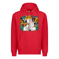 Red goat family with sunflowers western serape turquoise background Premium Hoodie - Artiststas