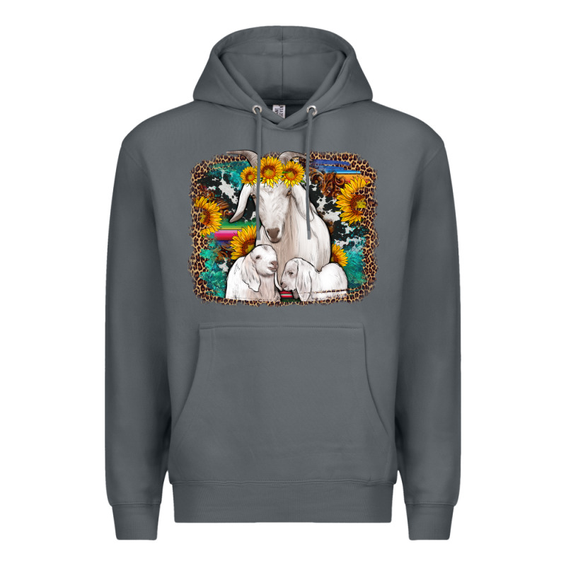 Goat Family With Sunflowers Western Serape Turquoise Background Premium Hoodie by Artiststas | Teevron