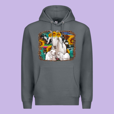 Goat Family With Sunflowers Western Serape Turquoise Background Premium Hoodie Designed By Artiststas